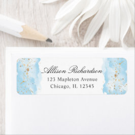 Etiqueta Branca dourada azul-água