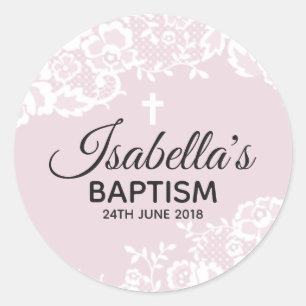 Etiqueta branca roxa do batismo do laço