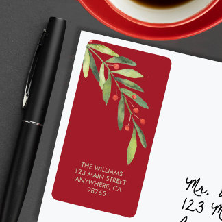 Etiqueta Branch e Berries Red Christmas Return Address