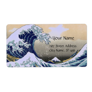 Etiqueta Branco azul da GRANDE ONDA