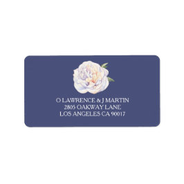 Etiqueta Branco Peony Floral Watercolor Azul