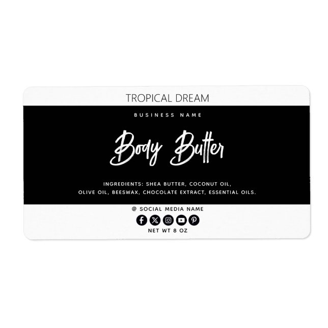 Etiqueta Branco preto moderno simples (Frente)