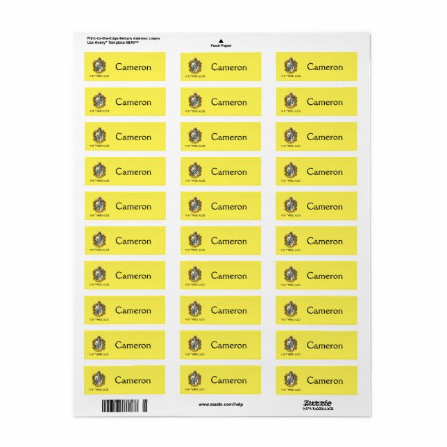 Etiqueta Brasão da Hufflepuff Infantil (Folha completa)