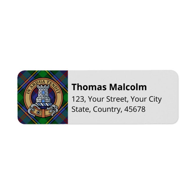 Etiqueta Brasão do Clã Malcolm sobre Tartan (Frente)