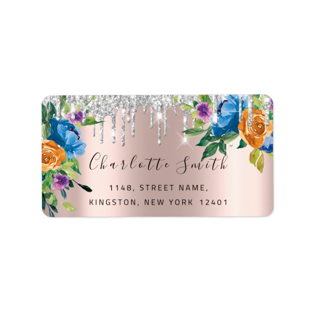 Etiqueta Bridal RSVP Casamento Drives Rosa Floral de Prata (Frente)