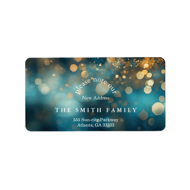 Etiqueta Brilho de Natal Bokeh Novo Endereço  (Frente)