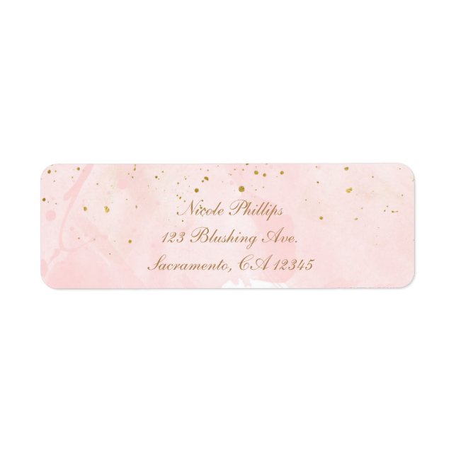 Etiqueta Brinde de Noiva Moderno Rosa e Dourado com Salpico (Frente)