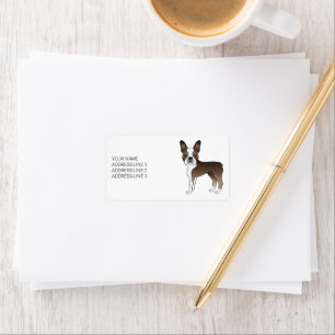 Etiqueta Brindle Boston Terrier Cute Cartoon Dog & Text