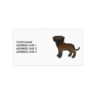 Etiqueta Brindle English Mastiff Cute Cartoon Dog & Text