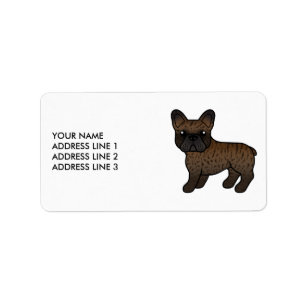 Etiqueta Brindle French Bulldog Cute Cartoon Dog & Text