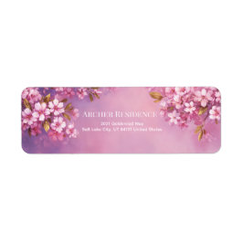 Etiqueta Bronze Leaf Violet Watercolor Cherry Blossom