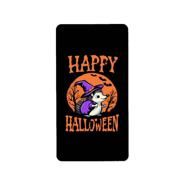 Etiqueta Bruxa de ouriço feliz de Halloween (Frente)