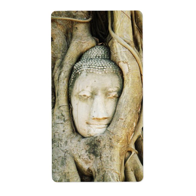 Etiqueta Buda Cabeça na Árvore Fig. Ayutthaya, Tailândia (Frente)