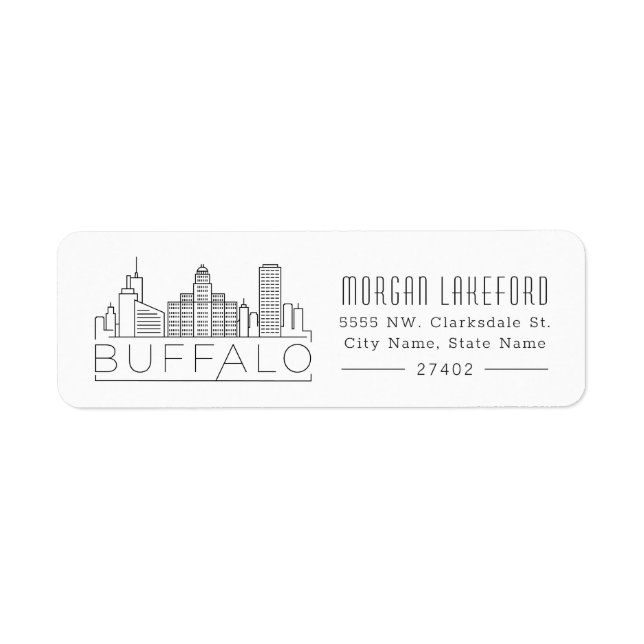 Etiqueta Buffalo, Nova York Estilizou Skyline | (Frente)