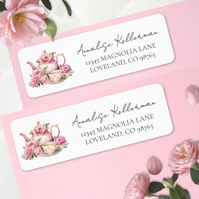Etiqueta Bule Floral Endereço de Remetente (Teapot Floral Return Address Label )