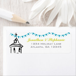 Etiqueta Bunting Azul indo para o endereço de devolução do 