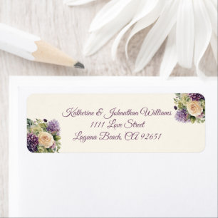 Etiqueta Buquê De Flor Púrpura A Aquarela- Casamento