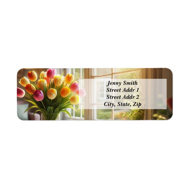 Etiqueta Buquê de Tulipas pela janela (Frente)