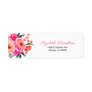 Etiqueta Buquê Floral Aquarela Rosa Vibrante Elegante