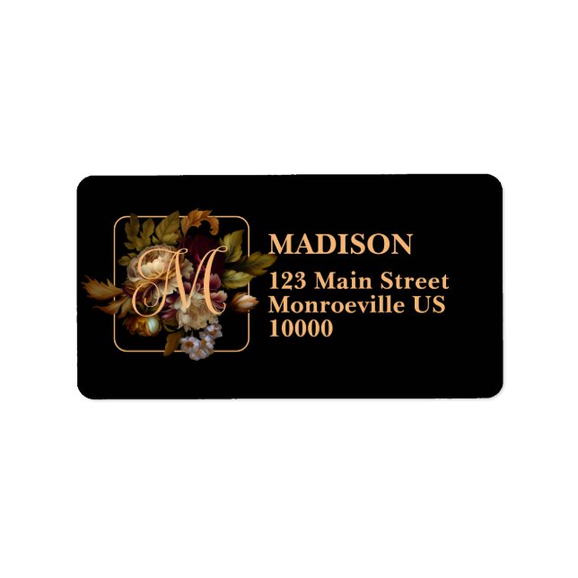 Etiqueta Buquê Floral Escuro Velho com Praça Monograma (Frente)