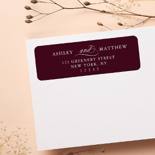 Etiqueta Burgund Romantic Swirtic Calliografia Endereço de