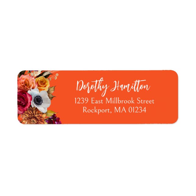 Etiqueta Burgundy Fall Flowers Elegant Script (Frente)