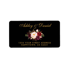 Etiqueta Burgundy Floral Black Dourado Endereço