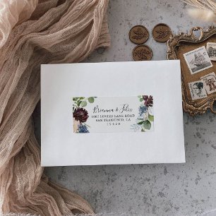 Etiqueta Burgundy Floral Greenery Endereço RSVP