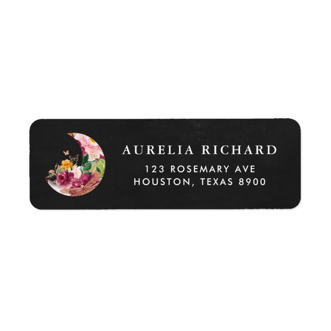 Etiqueta Burgundy Floral Moon Russo Chalkboard (Frente)