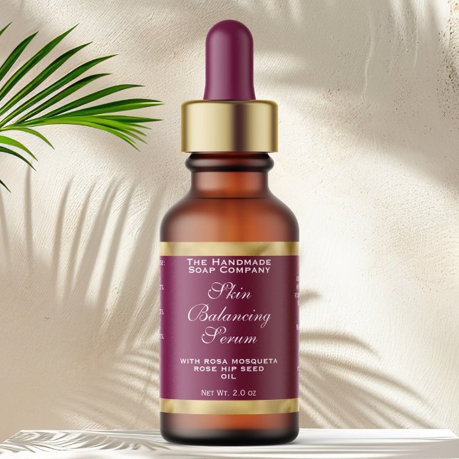 Etiqueta Burgundy Gold Small Dropper Bottle Label  (Criador carregado)