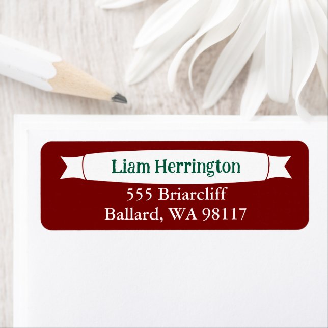 Etiqueta Burgundy & Green Address Label with Banner (Insitu)