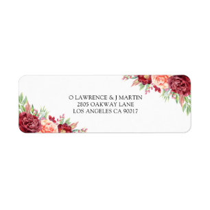 Etiqueta Burgundy Peach Rosa Watercolor Floral
