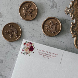 Etiqueta Burgundy Pink Blush Floral Return Address Label