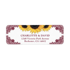 Etiqueta Burgundy Rustic Chic Sunflower Address