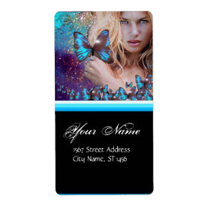 ETIQUETA CABELO AZUL DA BORBOLETA, SALÃO DE BELEZA,