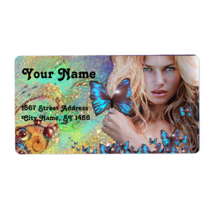 ETIQUETA CABELO AZUL DA BORBOLETA, SALÃO DE BELEZA,