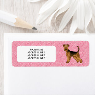 Etiqueta Cachorro Airedale Terrier Com Corações Rosa E Text