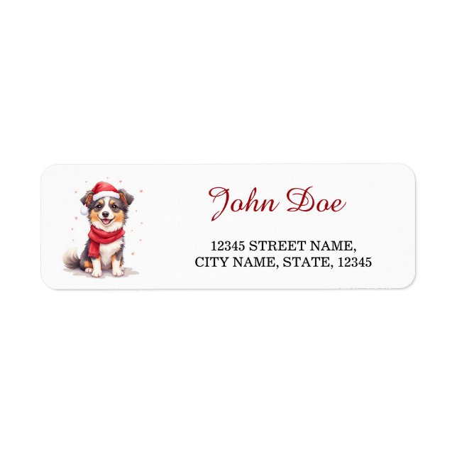 Etiqueta Cachorro Australian Shepherd com Chapéu de Natal (Frente)