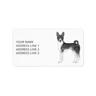 Etiqueta Cachorro Basenji A Preto E Branco Com Texto Person