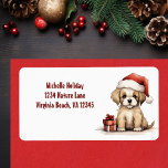 Etiqueta Cachorro Bonito Vestindo Papai Noel Morada de Nata<br><div class="desc">Cachorro giro Vestindo uma etiqueta de endereço de volta de Natal para o Cachorro do Papai Noel</div>