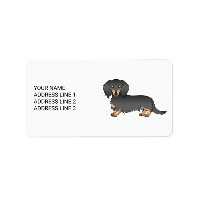 Etiqueta Cachorro de desenho animado Dachshund preto e bron (Frente)