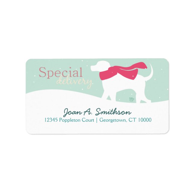 Etiqueta Cachorro de laboratório na neve (Frente)