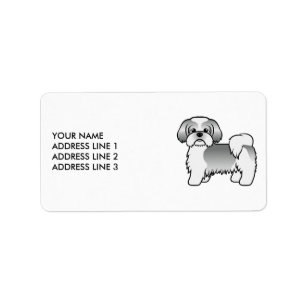 Etiqueta Cachorro E Texto Personalizado Do Shu Tzu Silver E