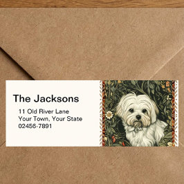 Etiqueta Cachorro filhote maltês ou Bichon Frise vintage