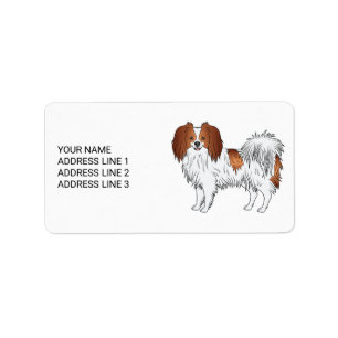 Etiqueta Cachorro Fofo Phalène Vermelho e Branco com Texto