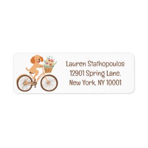 Etiqueta Cachorro Goldendoodle Fofo Andando de Bicicleta en