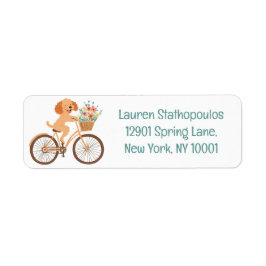 Etiqueta Cachorro Goldendoodle Fofo Andando de Bicicleta en