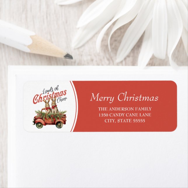 Etiqueta Cachorros de Natal animados em Caminhão Vermelho (Insitu)