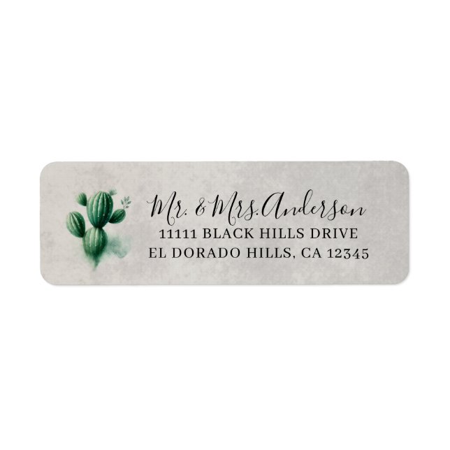 Etiqueta Cacto Verde Aguarela Casamento Sudoeste Cinza (Frente)