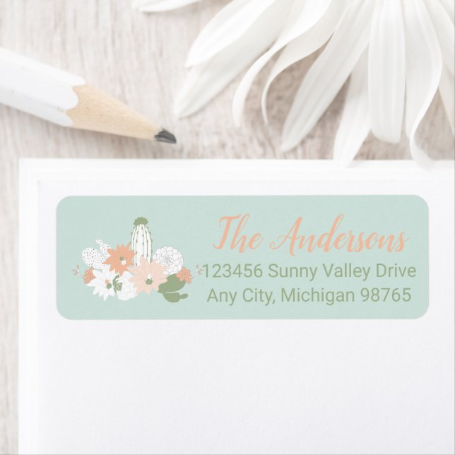 Etiqueta Cactos Verde de Pêssego Personalizável (Insitu)